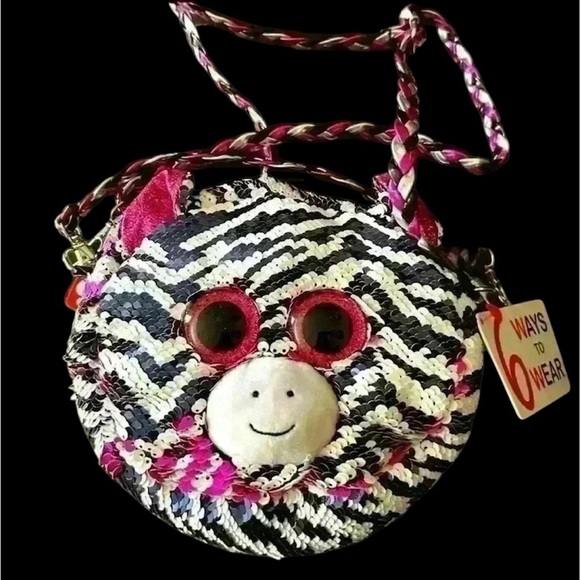 Ty zebra print bag with tags 6 ways to wear in new shape super cute flip sequins - Picture 1 of 4